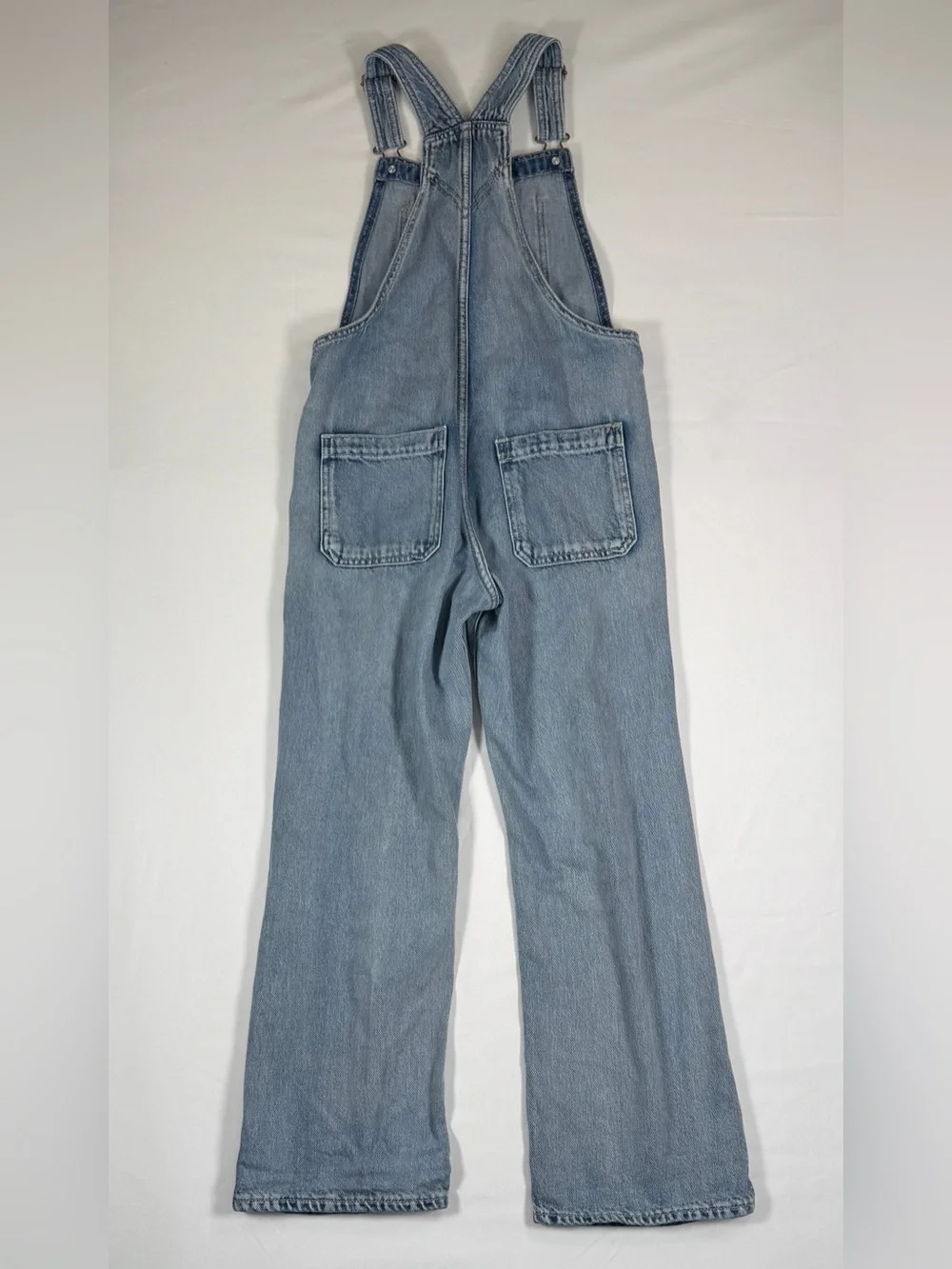 GAP Girls Light Wash Denim Overalls Size L (10) Classic Wide Leg Bib Utility